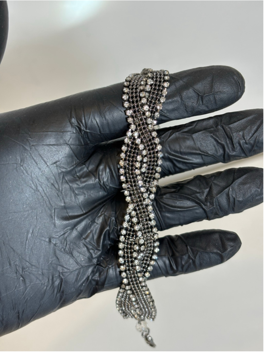 Alfani Hematite Tone Braided Crystal Bracelet Dark Gray Rhinestone Twisted #B